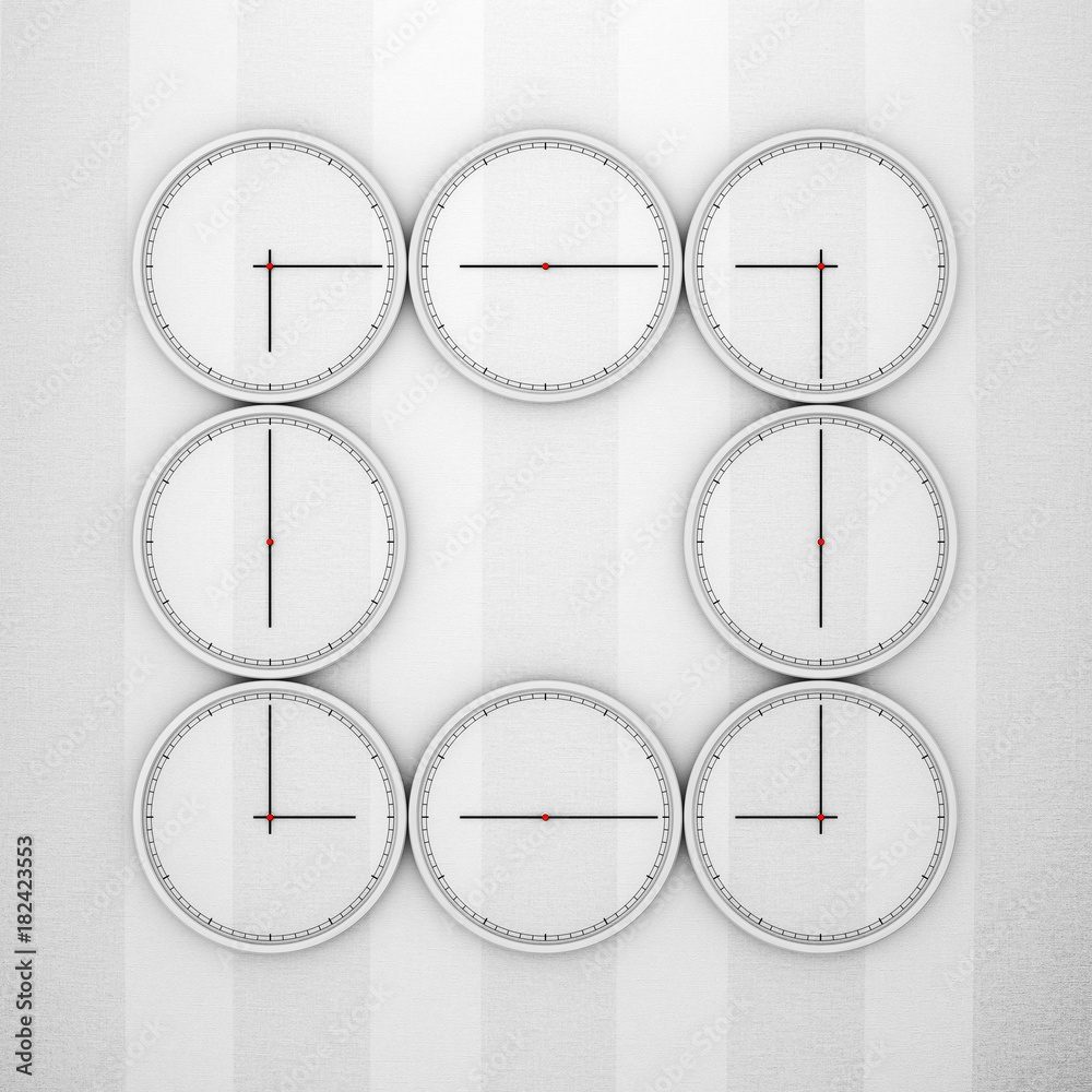 Poster Abstract Time Zone Wall Clocks Concept. 3d Rendering