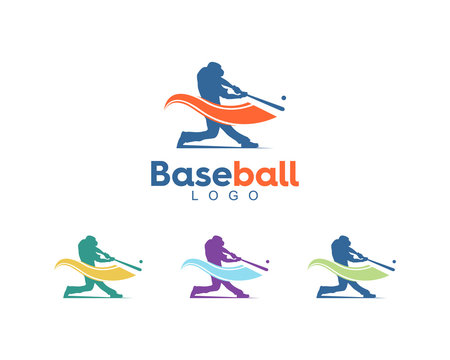 cool swing hit ball baseball player logo