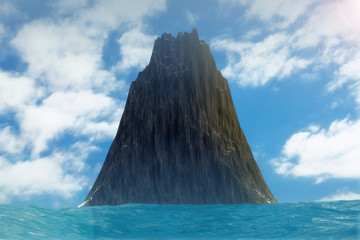 Fototapeta na wymiar Black Rock Island Landscape in Ocean. 3d Rendering