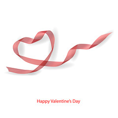 Heart made of red ribbon on white background. Red heart is a symbol of love. Valentine's day greeting card. Vector illustration
