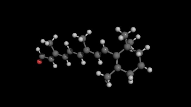retinal 11-cis-Retinal ball and stick molecule model rotaing. Also known as retinaldehyde. It is the chemical basis of animal vision.