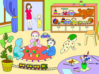 Kindergarten coloring book for children cartoon vector illustration
