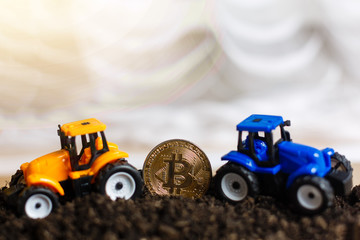 Golden bitcoin coin on cracked ground crisis concept bitcoin cryptocurrency