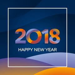 Happy New Year 2018 text design. Greeting card design template. New year holiday card template. Material design colors. Numbers with a gradient. Vector illustration.