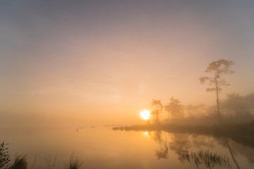 Sunrise or sunset over the lake