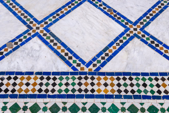 colorful tiles of marrakech bahia palace, morocco 