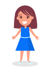 Smiling Brunette Girl with Long Hair in Dress