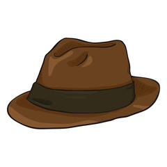 Vector Single Cartoon Brown Fedora Hat with Black Ribbon