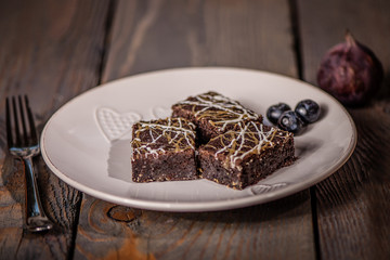 chocolate brownie drizzled with caramel sauce