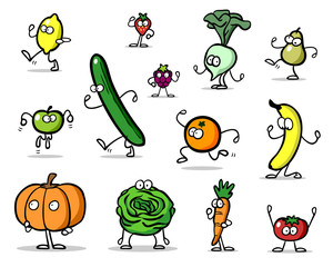 Lustiges Obst und Gemüse als Cartoon Set
