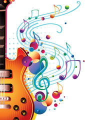 Obraz premium Funky colorful guitar and notes