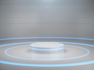 Fototapeta premium Pedestal for display,Platform for design,Blank product stand with light glow,Future background.3D rendering.