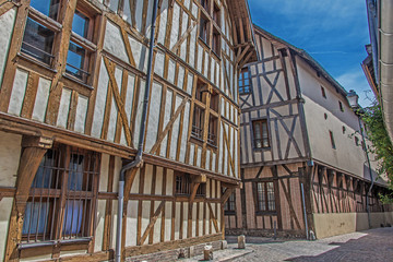 Troyes, Maisons à pans de bois dans le vieux centre