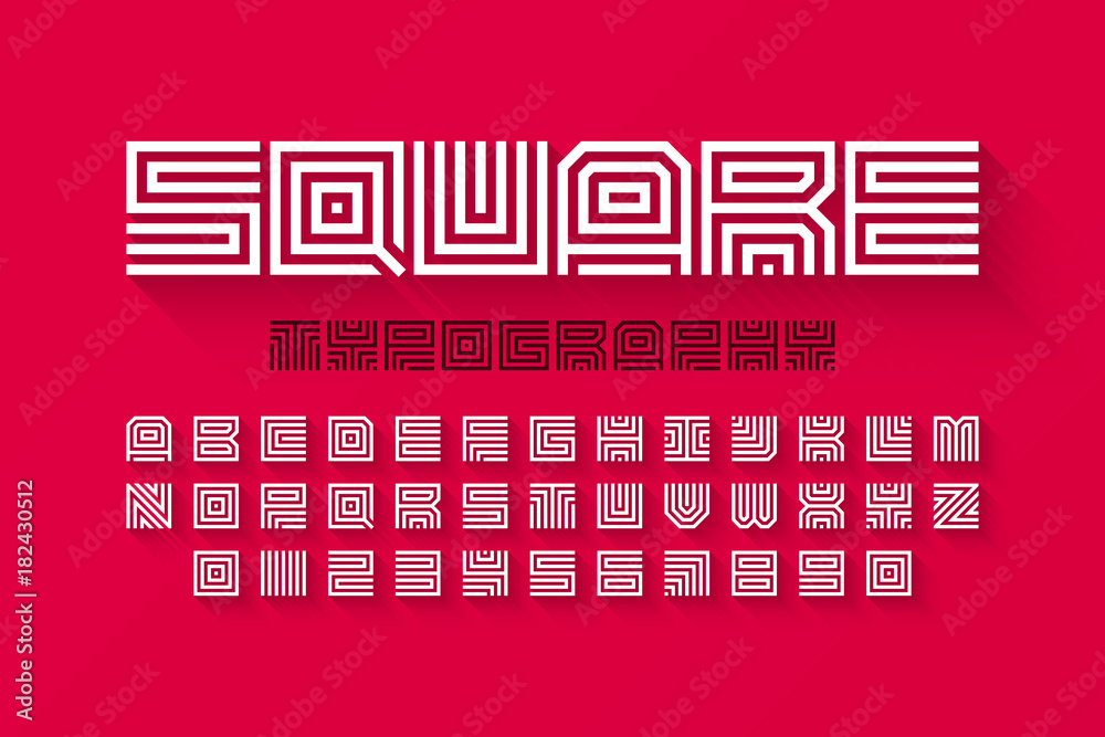 Fototapete square shape letters linear font with shadow