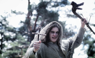 Fairy magician. A sorcerer with a glass sphere, a magical spell 