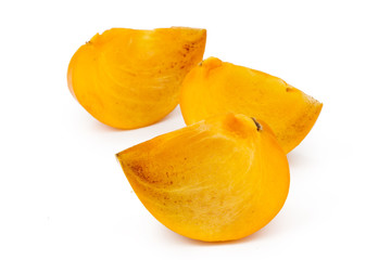 Persimmon cut isolated white background