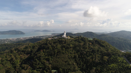 Aerial view of white Big Buddha statue in Phuket, Thailand
