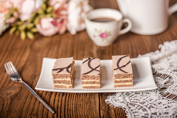 afternoon tea with sweet cake 