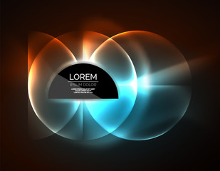 Neon glowing glass transparent circles, background