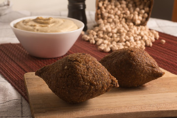 Kibbeh or Kibe, Quibe with Hummus.
