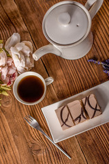 afternoon tea with sweet cake 