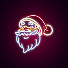 Christmas Santa Claus neon sign. Neon sign, bright signboard, light banner. Vector icons
