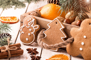 Christmas Christmas composition with pine cones and nuts.