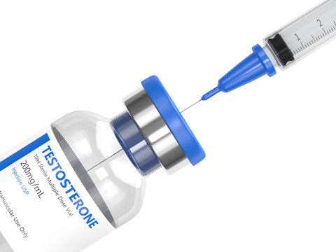 3d render of testosterone injection vial and syringe