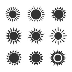 sun flat vector icon set on white background
