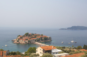 Naklejka na ściany i meble St. Stephen's Island, Montenegro. St. Stephen St. Stephen in the Adriatic Sea