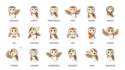 Owl emotions stickers.