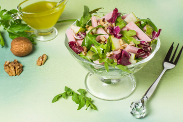 Fresh salad with turkey ham and pears