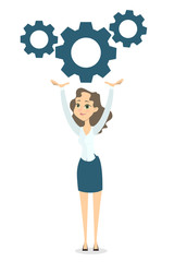 Businesswoman with gears.