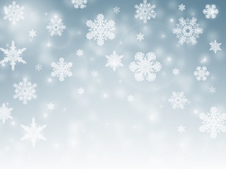 Naklejka na ściany i meble Winter Holiday Snow Background for banner or greeting card. Blue Christmas Abstract Backdrop with Snowflakes.