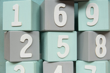 Painted wooden cubes with numbers