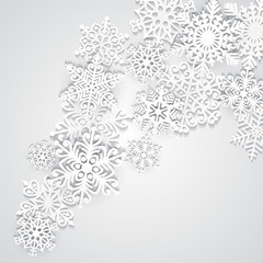 Vector illustration abstract Christmas background with volumetric snowflakes. Winter paper art design. 3D snowflakes with shadow. Xmas and new year card template