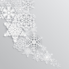 Vector illustration abstract Christmas background with volumetric snowflakes. Winter paper art design. 3D snowflakes with shadow. Xmas and new year card template