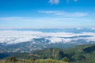 Mountain view, fog, cloud and sky at Kew Mae Pan Nature Trail in Doi Inthanon National park