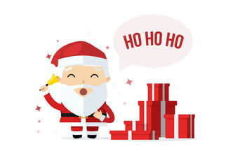 santa claus boxes gift banner place for text deer Christmas tree