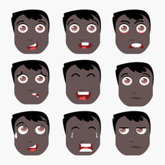 Funny black boy emotions on white background