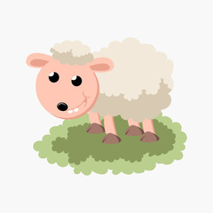 vector illustration of funny sheep with grass