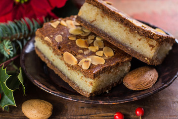 Almond stuffed Christmas cookies on Christmas decorated table