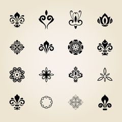 Vintage set of elements. Different elements for decoration and design, cards, menus, backgrounds and monograms. Classic patterns. Set of vintage patterns