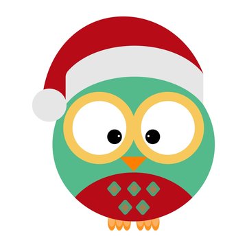 Owl in a santa's red hat