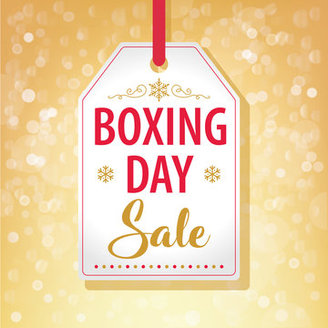 Boxing Day Sale Tag Label on Golden Background - Vector