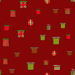 abstract vector doodle christmas presents seamless pattern