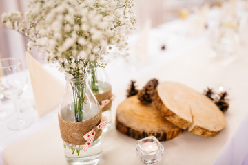 Vintage wedding decoration on table 