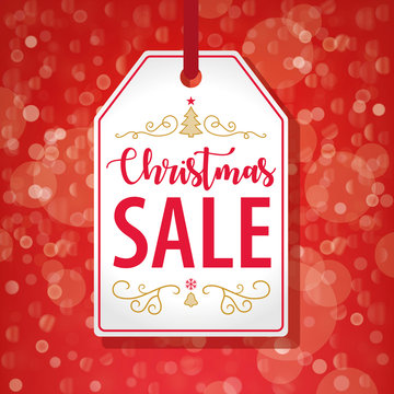 Christmas Sale Tag Label on Red Background - Vector