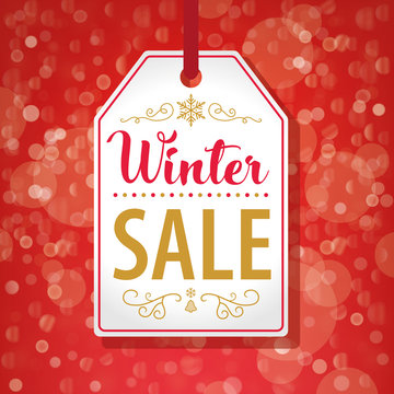 Winter Sale Tag Label on Red Background - Vector