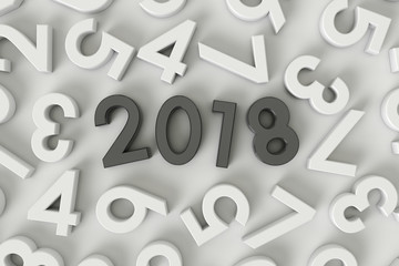 New Year 2018. black text Concept illustration. on white background. 3d render
